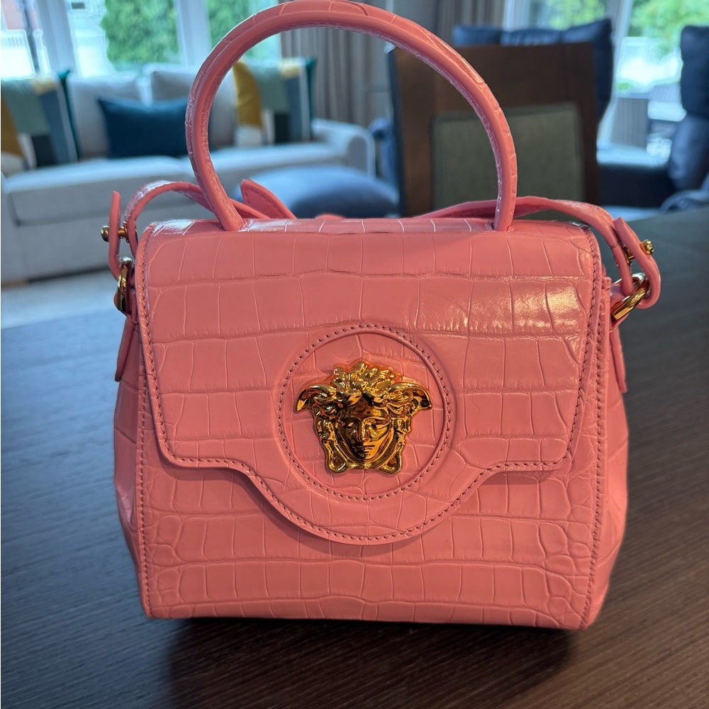 Versace Pink Mini Croc-Embossed Bag